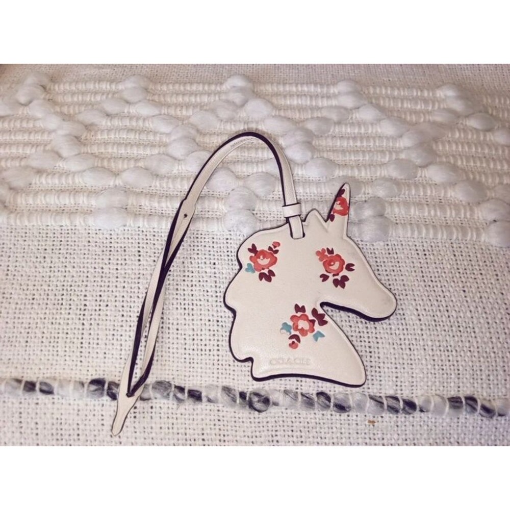 Coach Leather Bag Charm Unicorn Floral Ornament Gift Tag 3.5"